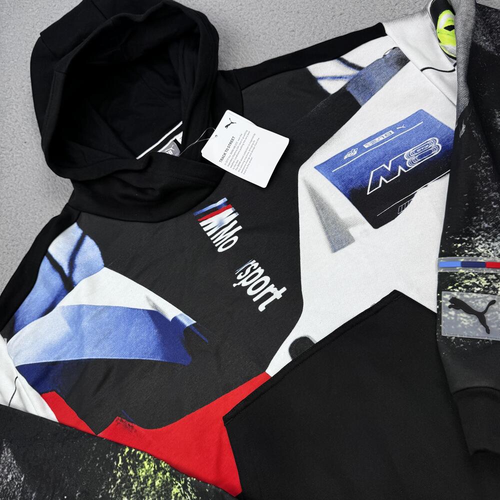 Puma BMW M Motorsport Hoodie Womens XL Black Multicolor M8 GTE Graphic Pullover